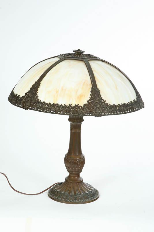 Appraisal: SLAG GLASS TABLE LAMP Six cream and brown colored glass