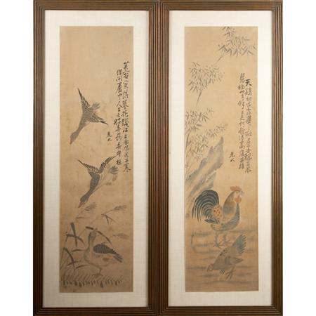 Appraisal: Chinese School th Century Geese among reeds and Rooster and