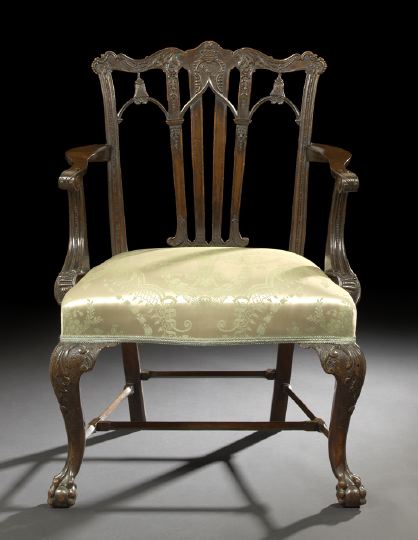 Appraisal: George III-Style Mahogany Armchair mid- th century in the Chippendale