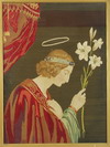 Appraisal: PETIT POINT NEEDLEWORK - Saint holding stem of day lillies