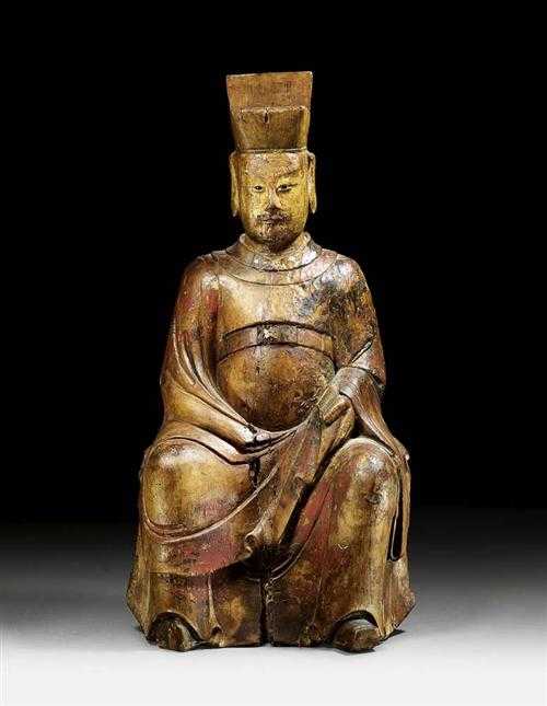 Appraisal: LARGE DIGNITARY China ca th century H cm Wood with