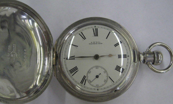 Appraisal: Waltham Coin Silver Hunt Case Railroad -Style Pocket Watch the