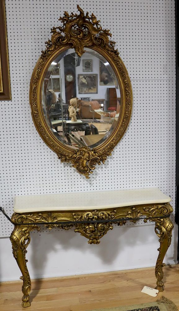 Appraisal: Louis XV Style Giltwood Console And Mirror From an Engelwood