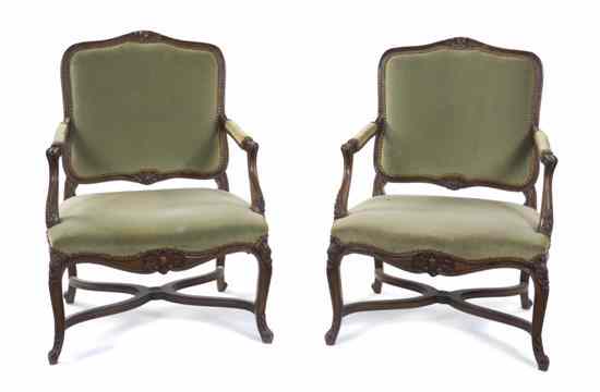 Appraisal: A Pair of Louis XV Provincial Style Fauteuils each having