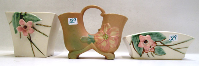 Appraisal: THREE ART POTTERY VESSELS by McCoy vase and planter in