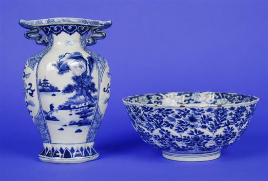 Appraisal: CHINESE BLUE AND WHITE BOWL AND LATER VASE bowl Kangxi