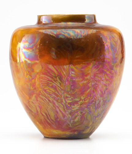 Appraisal: BROUWER Flaring vase with flat shoulder flame-painted in lustered gold