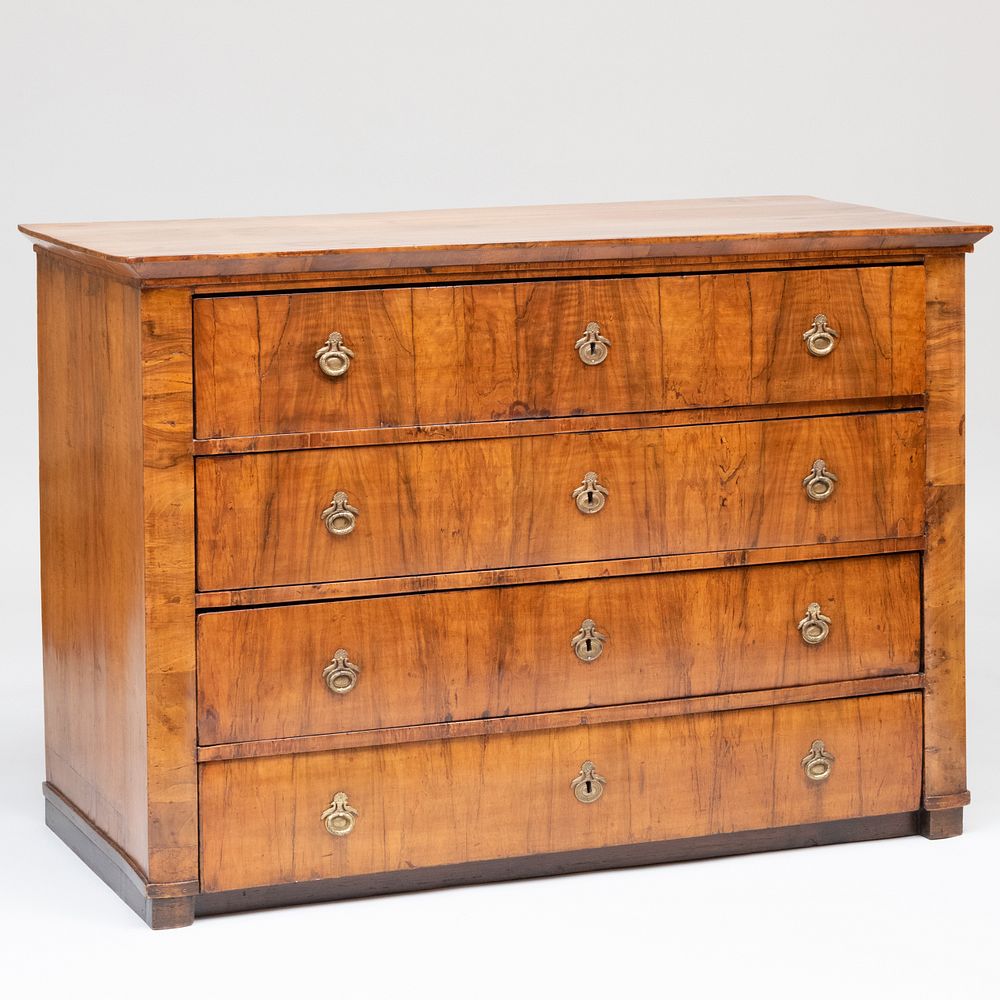 Appraisal: Biedermeier Gilt-Metal-Mounted Figured Walnut Chest of Drawers x ft in