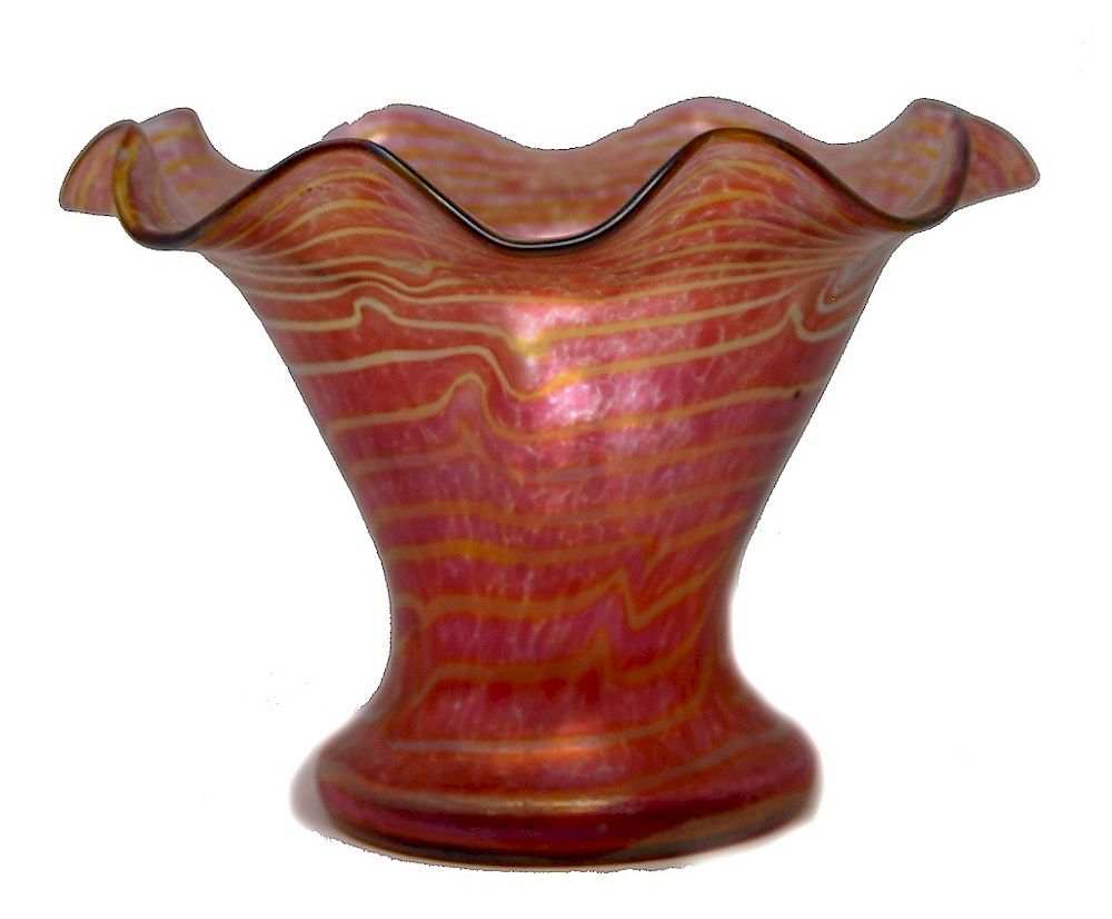 Appraisal: Kralik King Tut Iridescent Silberband Art Glass Vase Kralik Iridescent