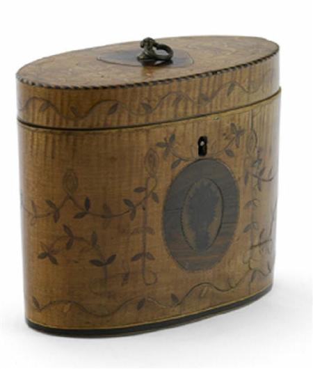 Appraisal: A George III satinwood and marquetry tea caddy of straight-sided