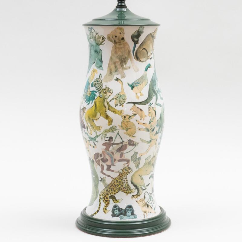 Appraisal: Decoupaged Table Lamp x in diam to the top of