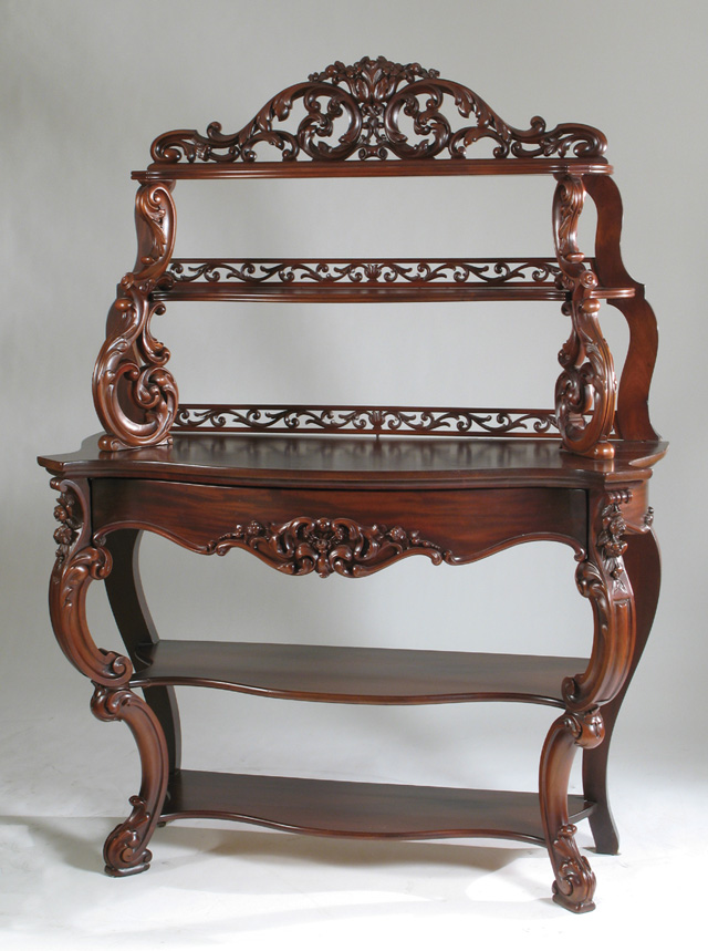 Appraisal: VICTORIAN MAHOGANY ETAGERE Rococo Revival design American mid th century