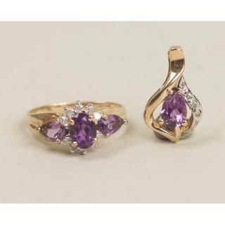 Appraisal: Amethyst Pendant and Ring Amethyst and diamond k ring size