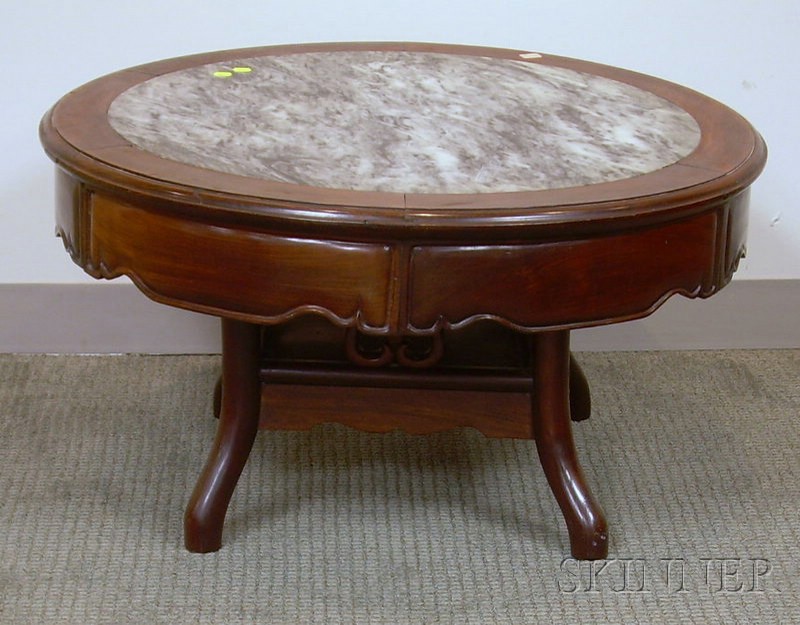 Appraisal: Chinese Export Circular Marble-inset Rosewood Low Table ht dia in