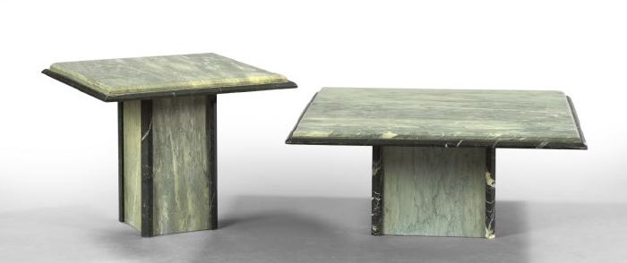 Appraisal: Two Contemporary Black and Gray Marble Tables one of coffee