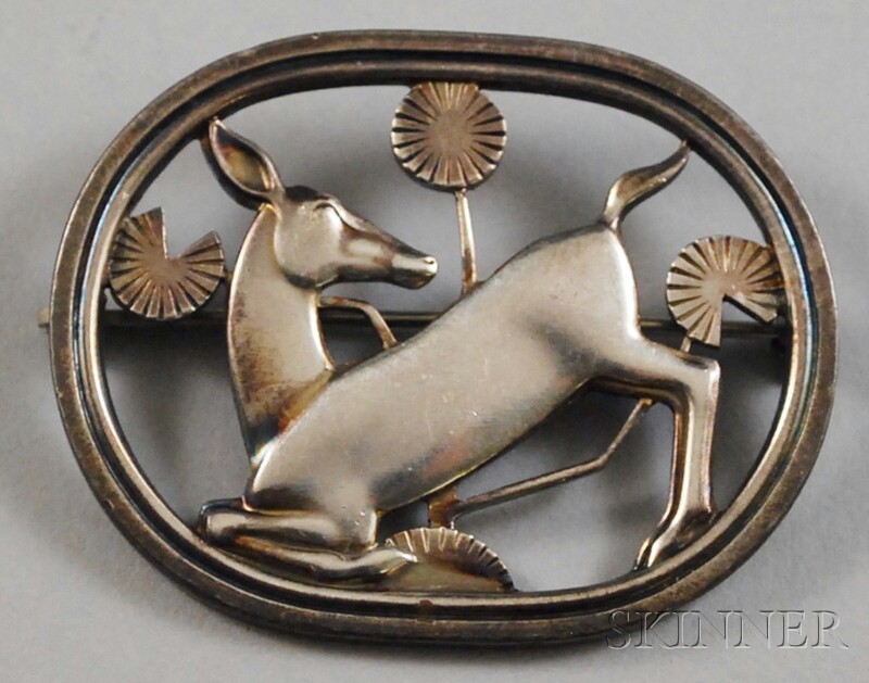 Appraisal: Georg Jensen Sterling Silver Deer Brooch Denmark with post- impressed