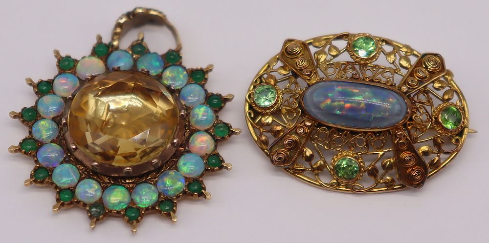 Appraisal: JEWELRY Opal kt Gold Pendants Includes a kt gold openwork