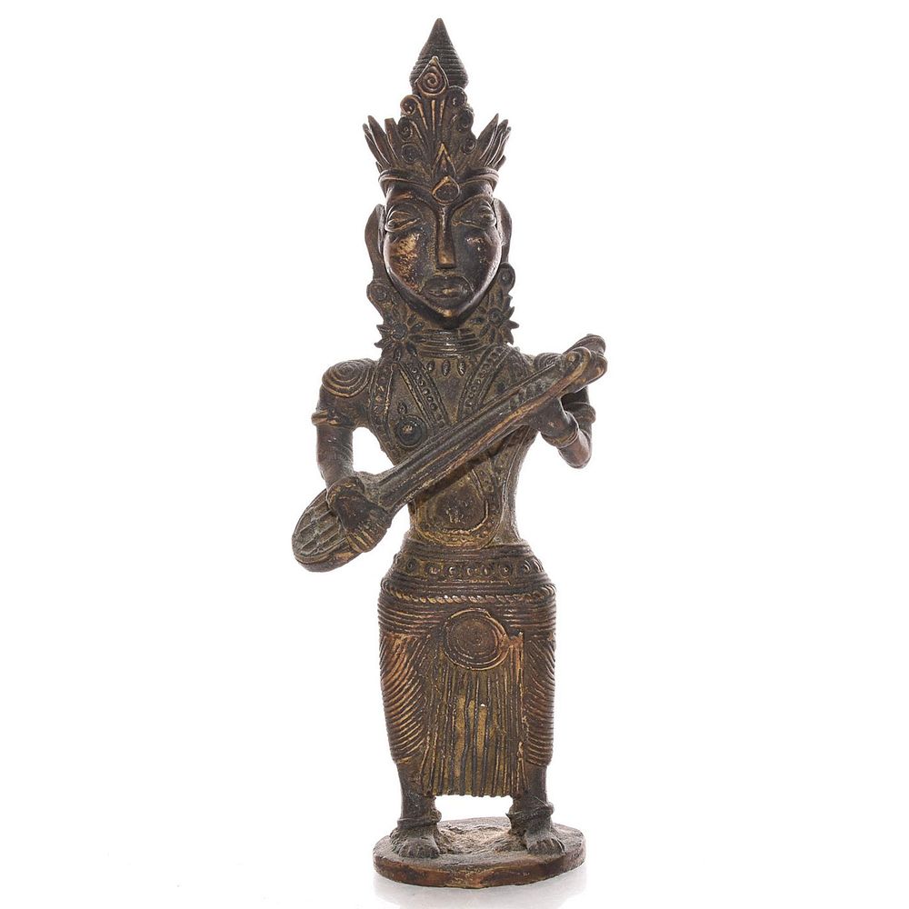 Appraisal: SMALL BRONZE SCULPTURE INDIAN GODDESS SARASWATI Goddess of knowledge music