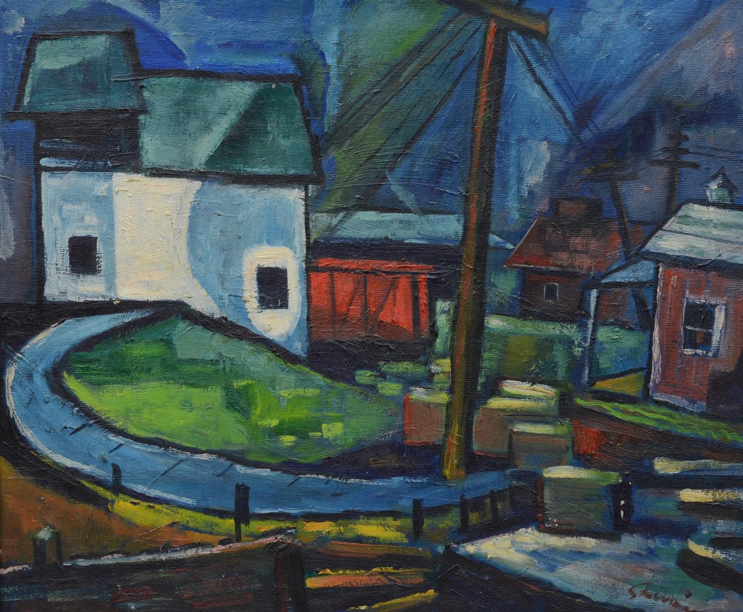 Appraisal: American School th Century oil on canvas Houses on the