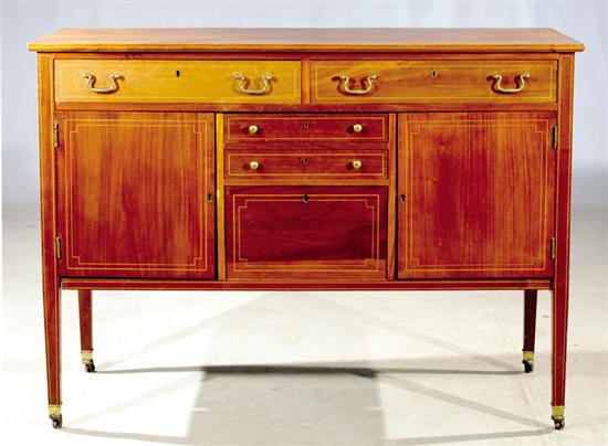 Appraisal: American inlaid mahogany sideboard early th century rectangular top over