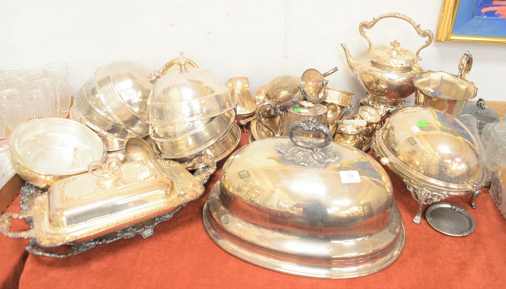 Appraisal: Silver plated lot with revolving tureen large entree cover tray