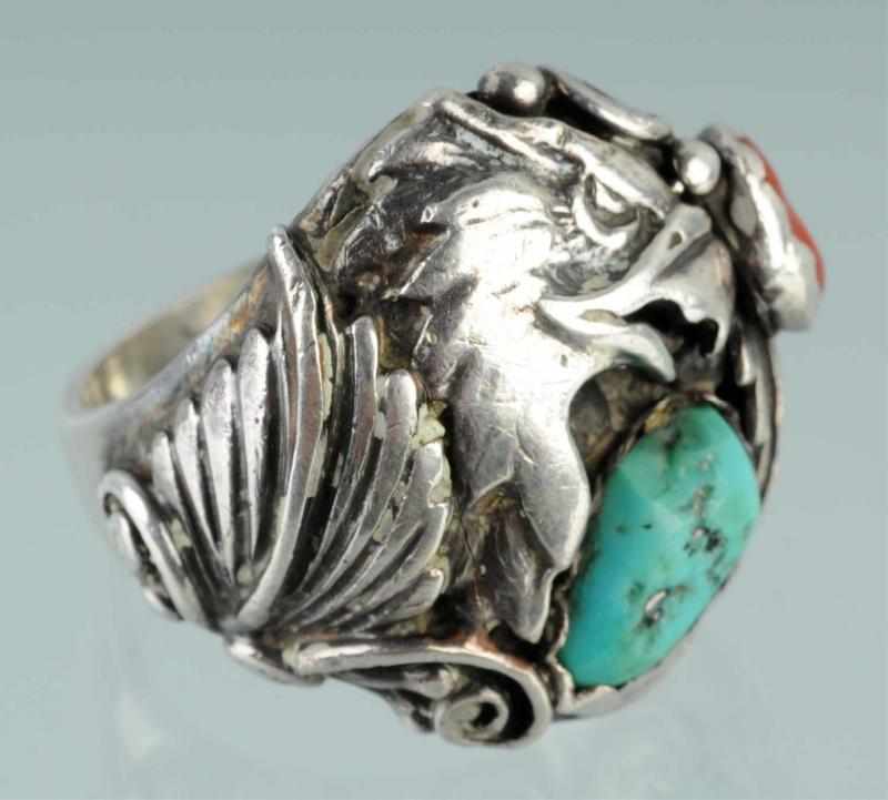 Appraisal: Native American Indian Mens Silver Ring Description With eagle and