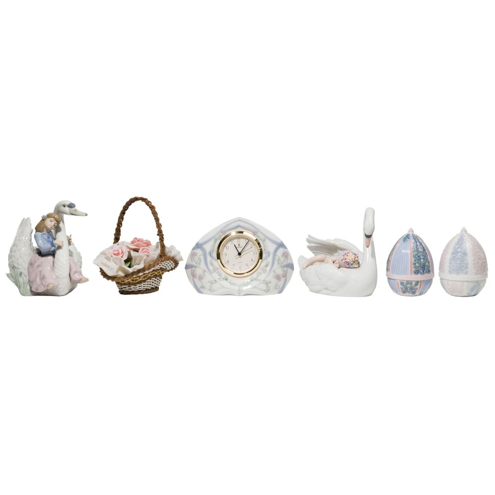 Appraisal: LLADRO FIGURINE ASSORTMENT items including Basket of Roses retired Swan