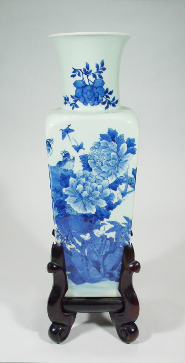 Appraisal: Large square th Century oriental porcelain vase hand painted with