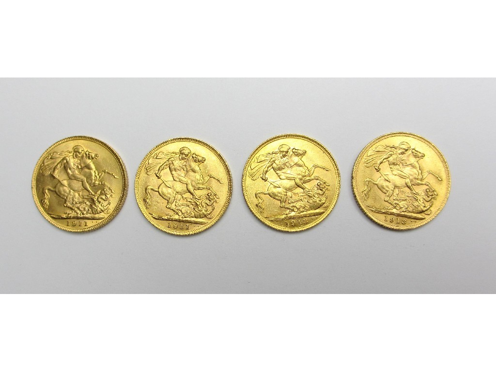 Appraisal: Four George V head sovereigns two dated and two dated