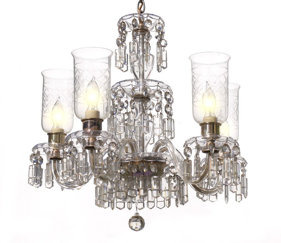 Appraisal: ARM CRYSTAL CHANDELIER arms with crystal prism drops hurricane lamp