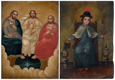 Appraisal: Two Spanish Colonial retablos El Ste Nino de Atocha -