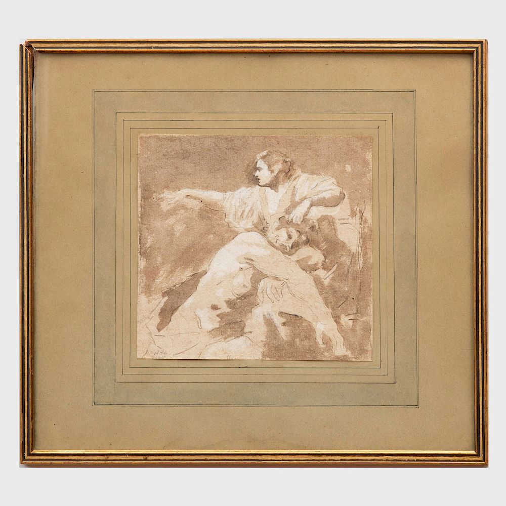 Appraisal: French School Samson and Delilah Watercolor with white gouache highlights