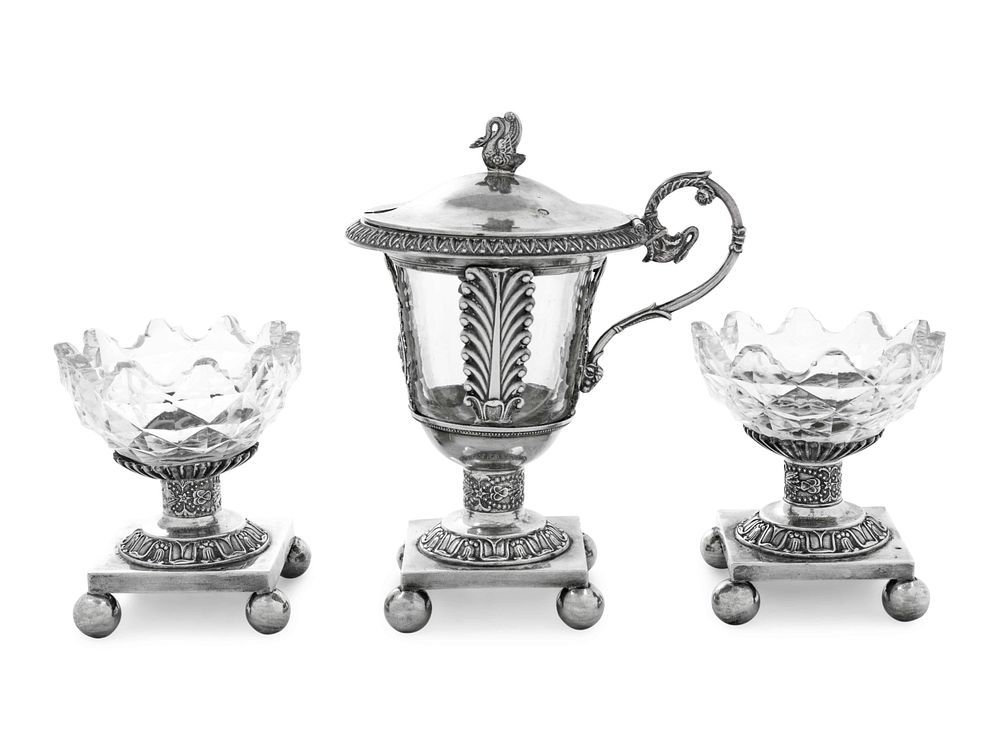 Appraisal: Three French Silver Table Articles Three French Silver Table Articles