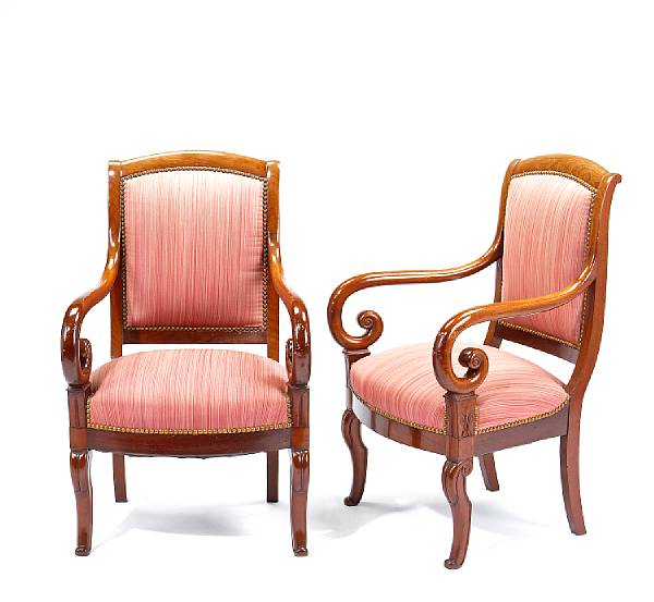 Appraisal: A set of five Empire style mahogany fauteuils a la