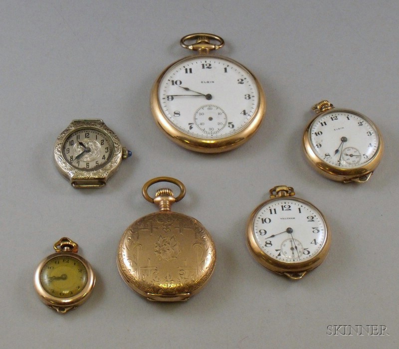 Appraisal: Six Assorted Gold-filled Pocket Pendant and Wristwatches maker's include Elgin