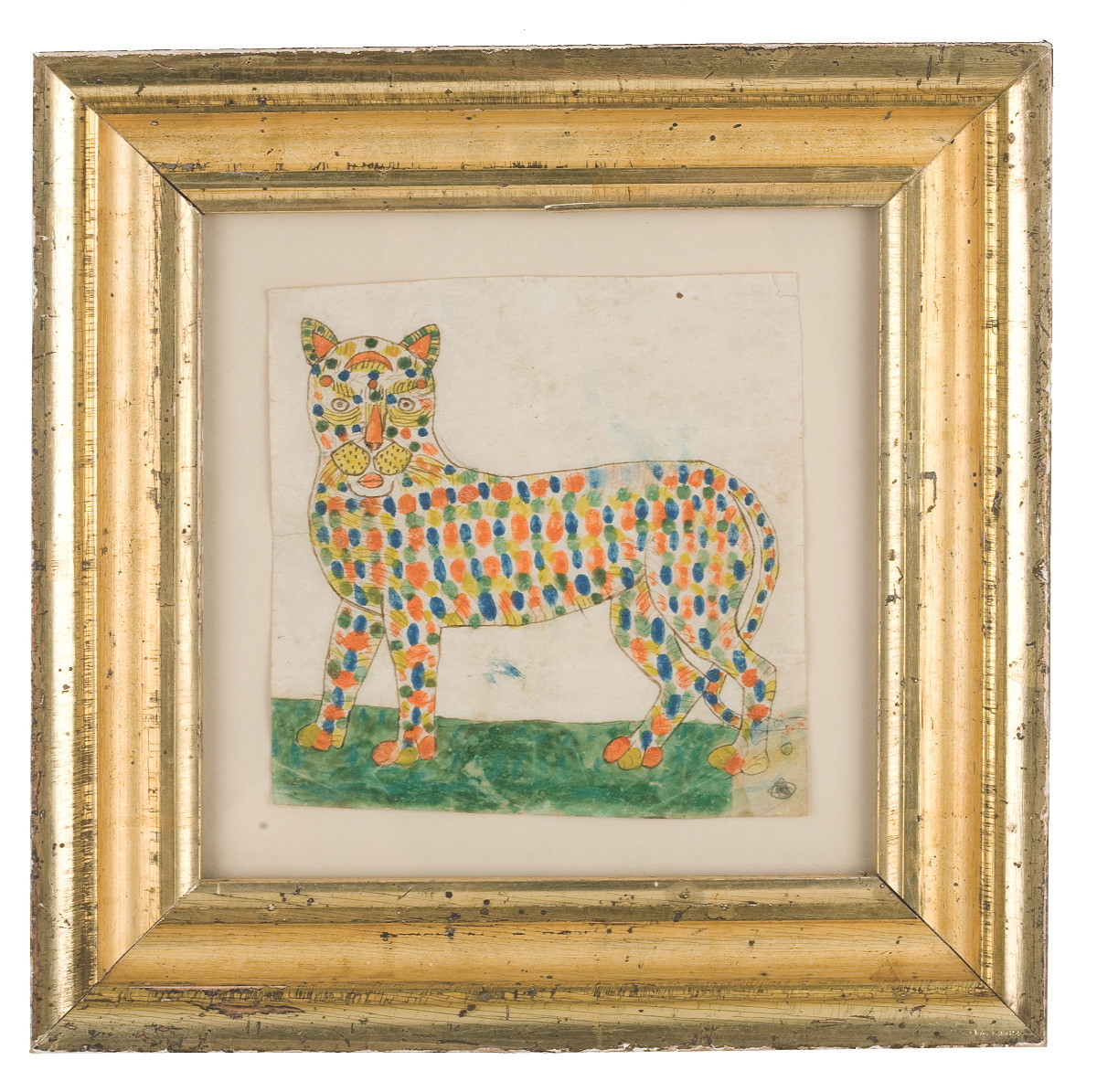 Appraisal: AMERICAN WATERCOLOR DRAWING OF A FANCIFUL LEOPARD WITH ORANGE BLUE