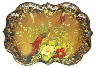 Appraisal: Early Th C Tin Tray W Painted Birds Flowers length