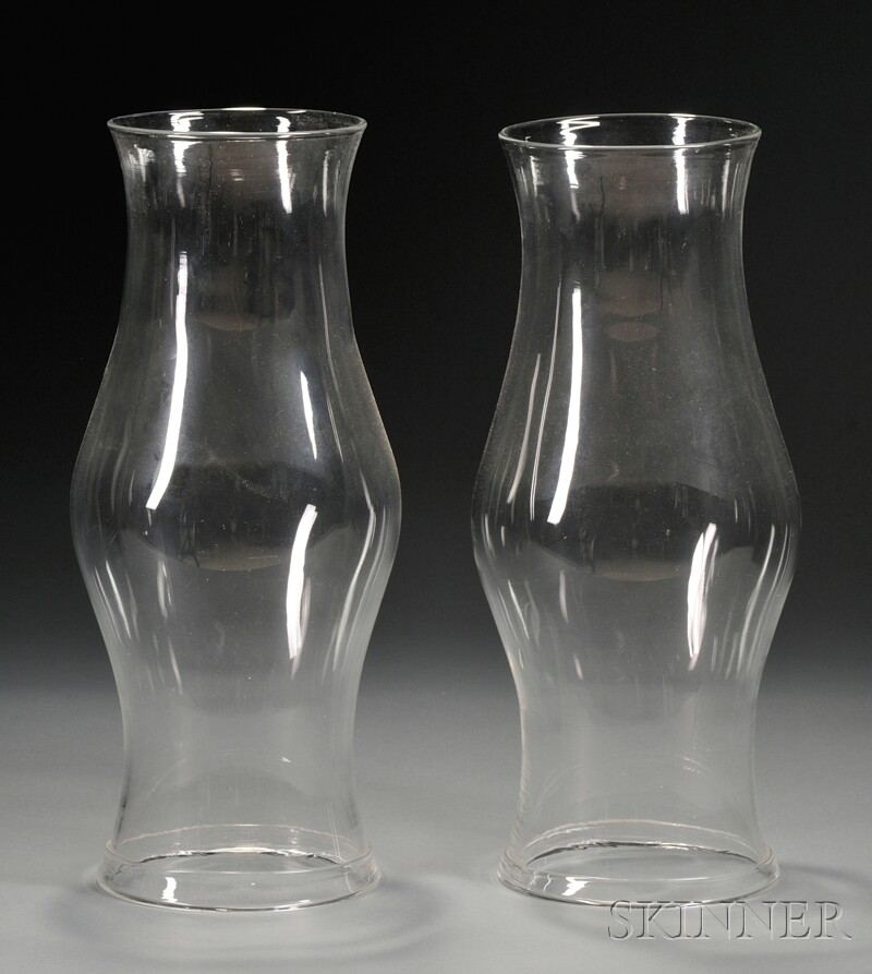 Appraisal: Pair of Colorless Glass Hurricane Shades probably America th century