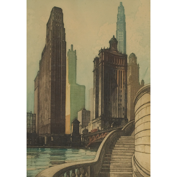 Appraisal: Leon R Pescheret American - North Michigan Avenue Bridge Chicago