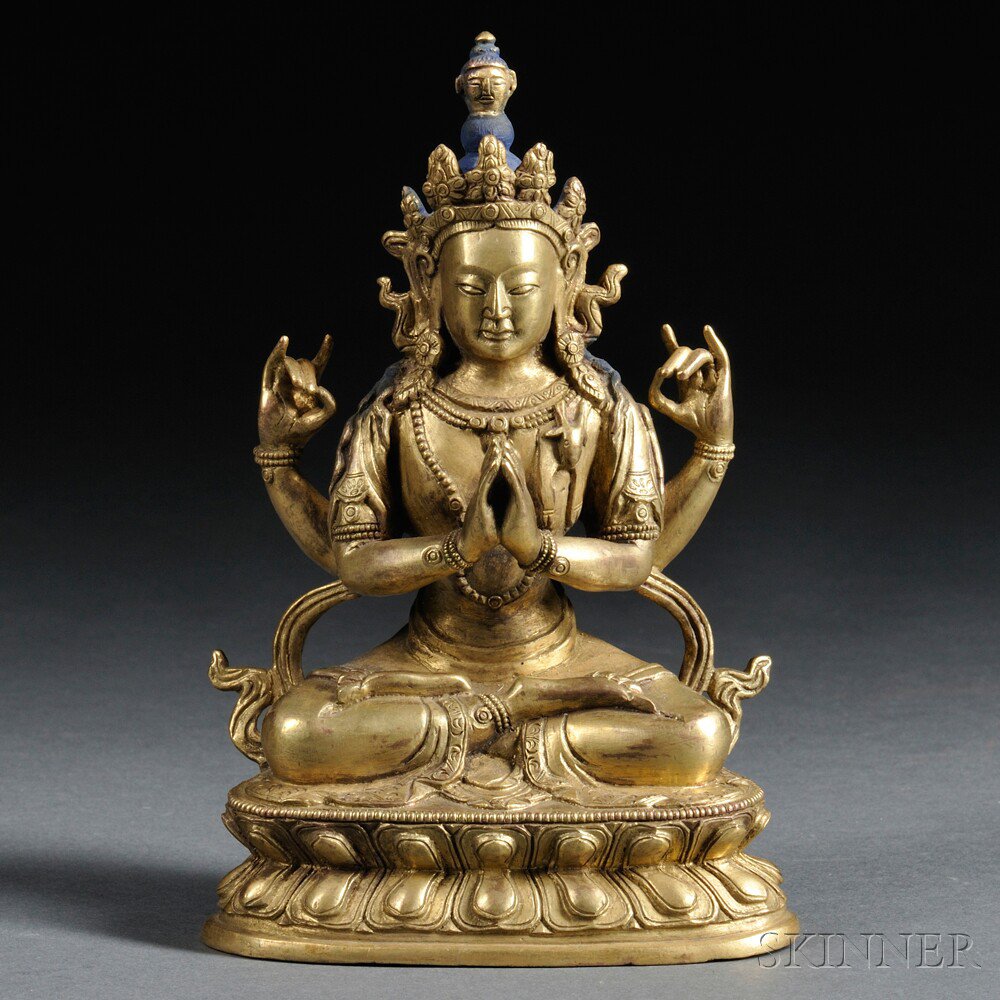 Appraisal: Gilt-bronze Figure of Sadaksari Lokesvara Sino-Tibet the four-armed bodhisattva seated