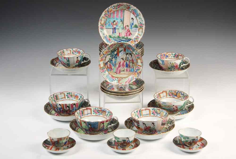 Appraisal: FAMILLE ROSE CUPS SAUCERS - All have bright polychrome decoration