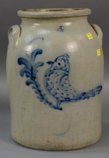 Appraisal: Stoneware crock four gallon with spotted cobalt blue bird with