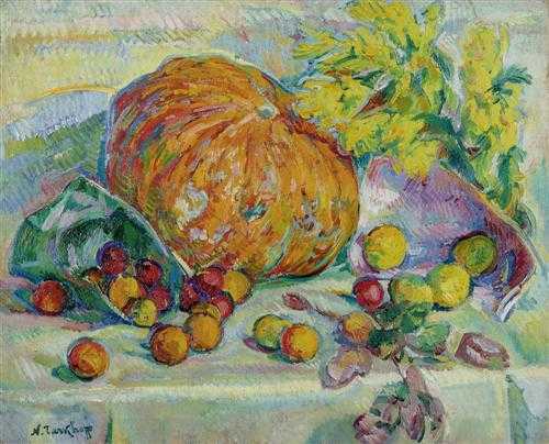 Appraisal: TARKHOFF NICOLAS Moscow - Paris Still life with pumpkin Oil