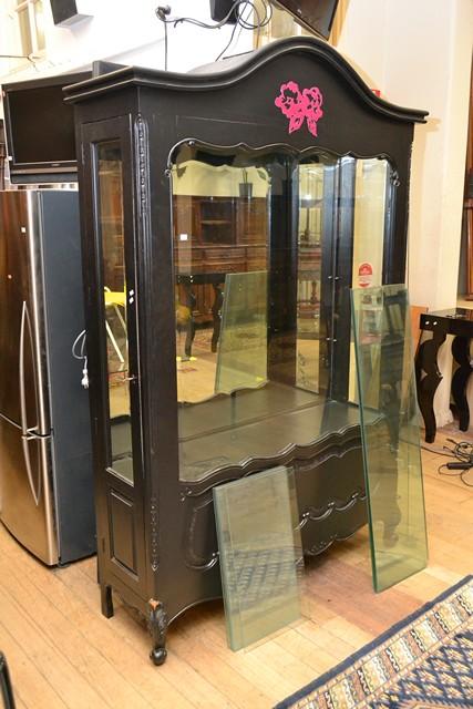 Appraisal: A LARGE EBONISED LOUIS STYLE DISPLAY CASE Key in office