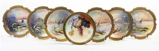 Appraisal: A Limoges Porcelain Fish Service comprising six plates painted with