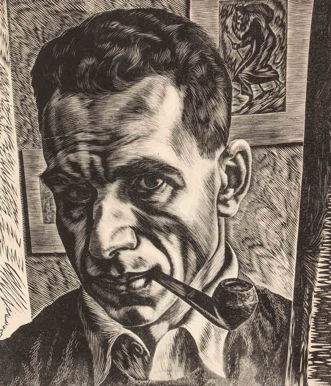 Appraisal: Isaac Friedlander Self Portrait engraving American - Wood engraving signed