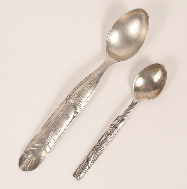 Appraisal: Two Alaskan Indian spoons engraved symbols designs on handles one