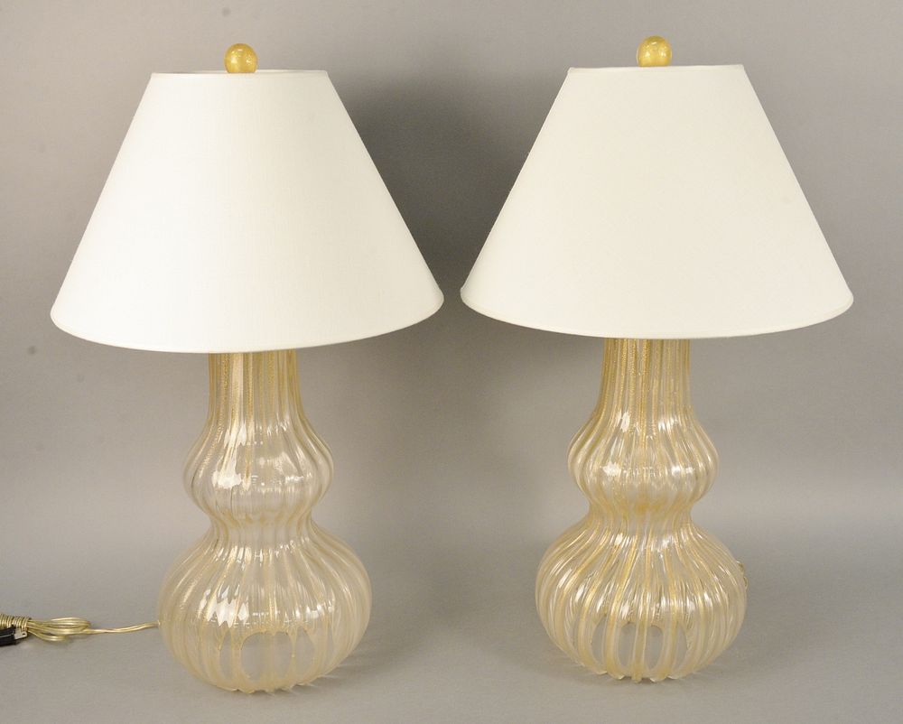 Appraisal: Pair of Murano blown glass lamps of ribbed double-gourd form