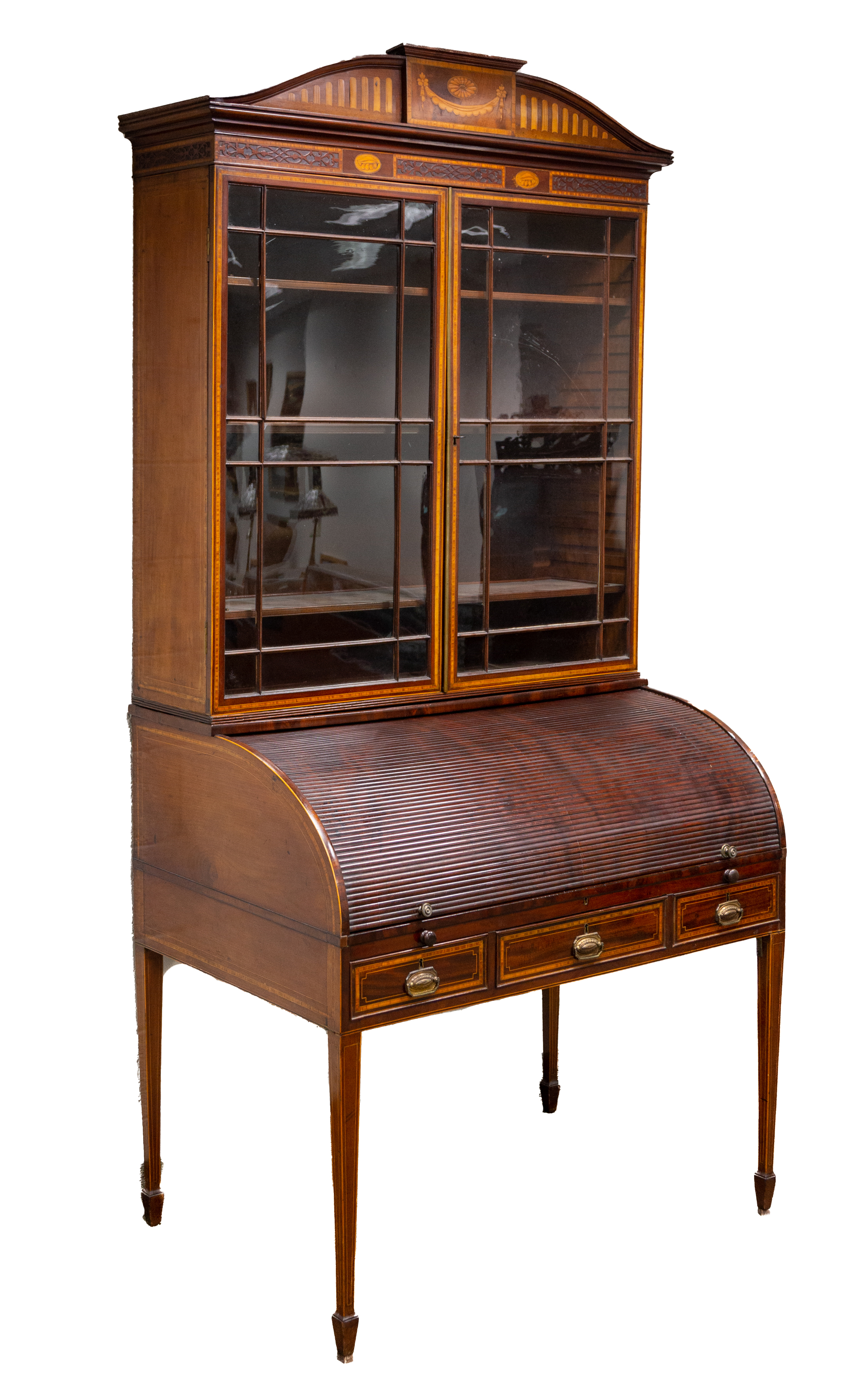 Appraisal: FINE GEORGE III TAMBOUR DESK AND BOOKCASE circa In pieces