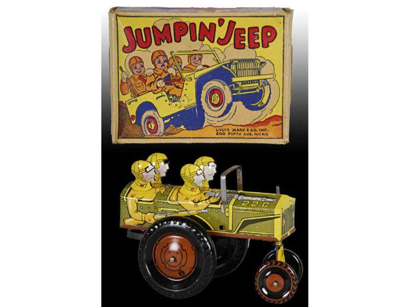 Appraisal: Marx Tin Wind-Up Jumpin' Jeep Toy with Original Bo Description